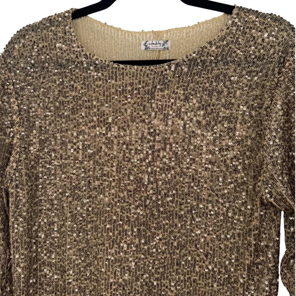 NWT Free People Intimately Gold Rush Long Sleeve Sequin Top Gold Size Large Glam